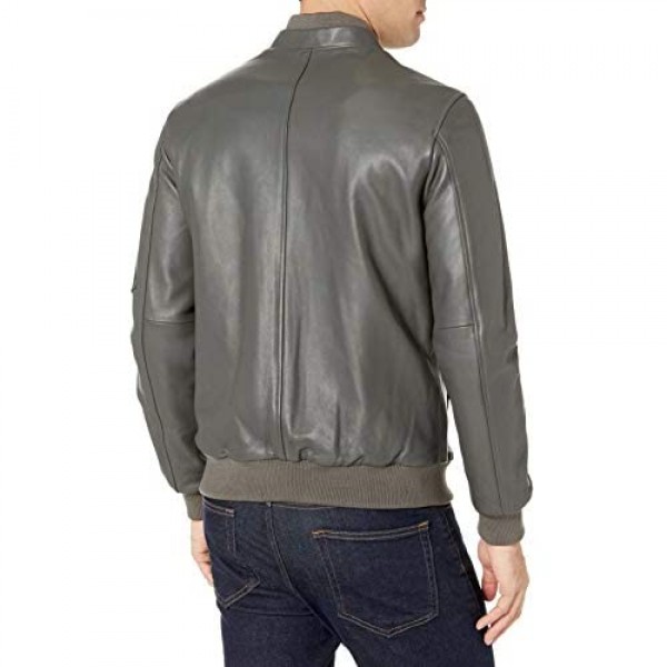 Bugatchi Men's Classic Fit Leather Bomber Jacket