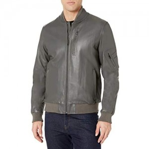 Bugatchi Men's Classic Fit Leather Bomber Jacket