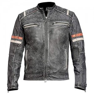 Cafe Racer Jacket Vintage Motorcycle Retro Moto Distressed Leather Jacket