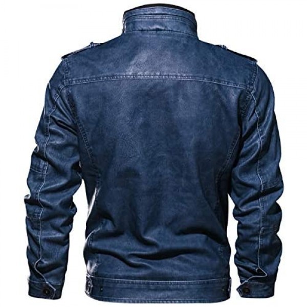 chouyatou Men's Casual Long Sleeve Zip-Up Distressed Faux Leather Moto Jacket