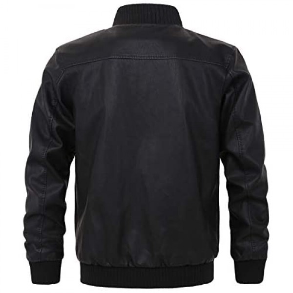 chouyatou Men's Essential Sports Zip Lightweight Pu Leather Varsity Bomber Jacket