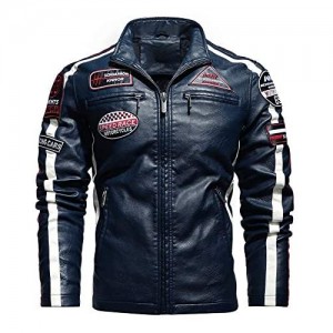 chouyatou Men's Thermal Fleece Lined Patchwork Moto Racer Faux Leather Jacket