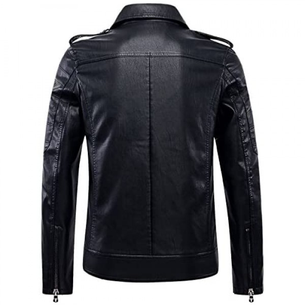 chouyatou Men's Vintage Asymmetric Zip Lightweight Faux Leather Biker Jacket