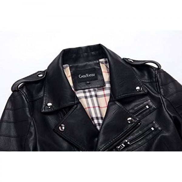 chouyatou Men's Vintage Asymmetric Zip Lightweight Faux Leather Biker Jacket