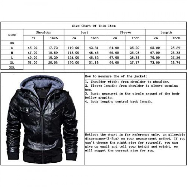 chouyatou Men's Vintage Removable Hooded Slim Motorcycle Faux Leather Bomber Jacket