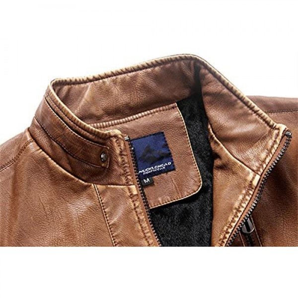 Chouyatou Men's Vintage Stand Collar Pu Leather Jacket