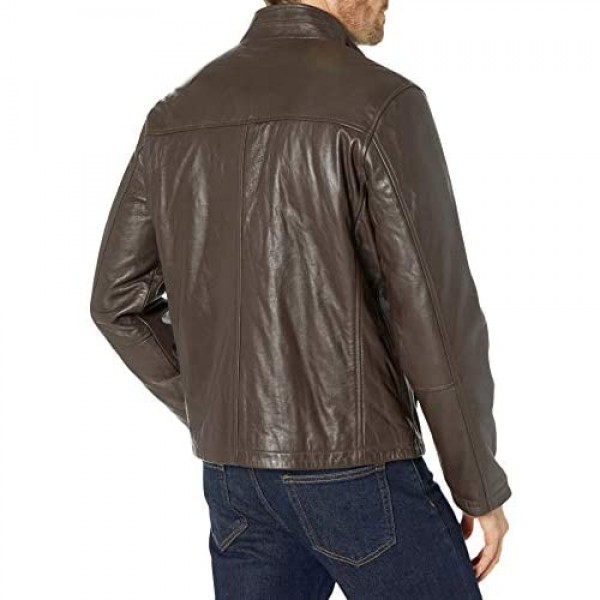 Cole Haan Men's Smooth Lamb Leather Jacket With Convertible Collar