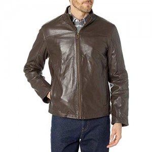 Cole Haan Men's Smooth Lamb Leather Jacket With Convertible Collar