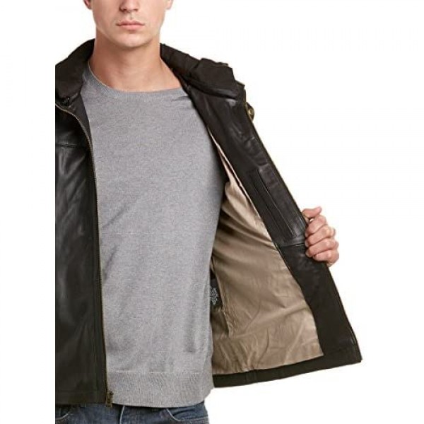 Cole Haan Signature Men's Washed Leather Zip Off Hood Moto Jacket