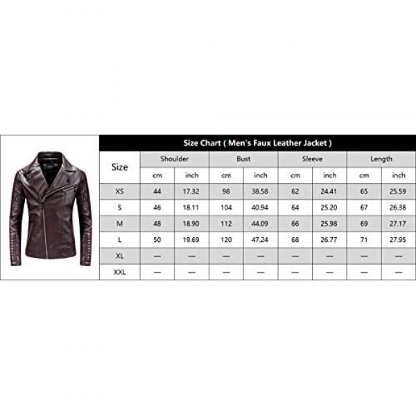 ebossy Men's Classic Notched Collar Faux Leather Slim Motocycle Biker Jacket
