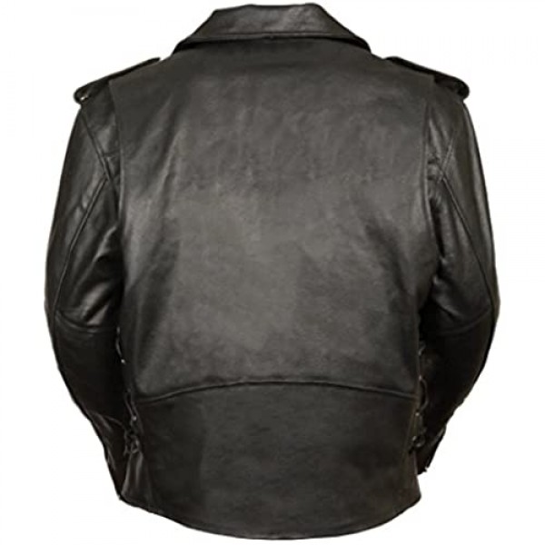 Event Biker Leather EL5411 Men's Basic Motorcycle Jacket with Pockets (Black Large)