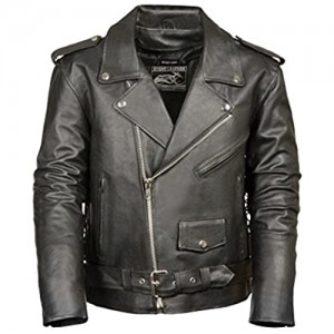Event Biker Leather EL5411 Men's Basic Motorcycle Jacket with Pockets (Black Large)