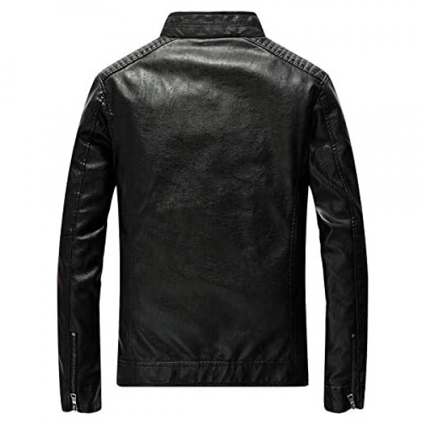 Fairylinks Leather Jacket Men Black Slim Fit Motorcyle Lightweight