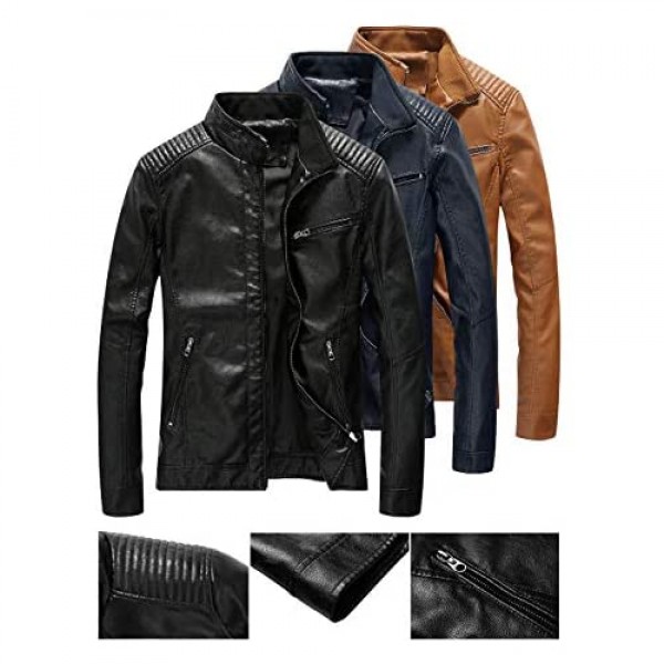 Fairylinks Leather Jacket Men Black Slim Fit Motorcyle Lightweight