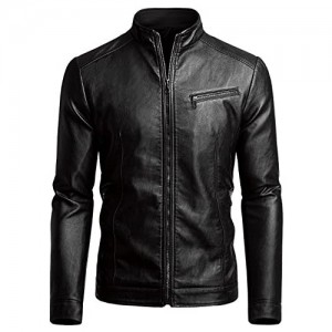 Fairylinks Men's Casual Faux Leather Jacket