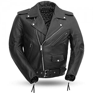 First Mfg Co Men's Leather Motorcycle Jacket (Black  3X-Large)