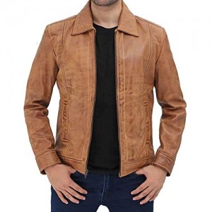 fjackets Leather Jackets for Men - Distressed Waxed Lambskin Vintage Jacket