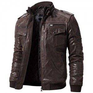 FLAVOR Men Biker retro Brown Leather Motorcycle Jacket Genuine Leather jacket
