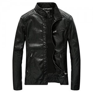 HOW'ON Men's Vintage Casual Stand Collar Pu Leather Jacket
