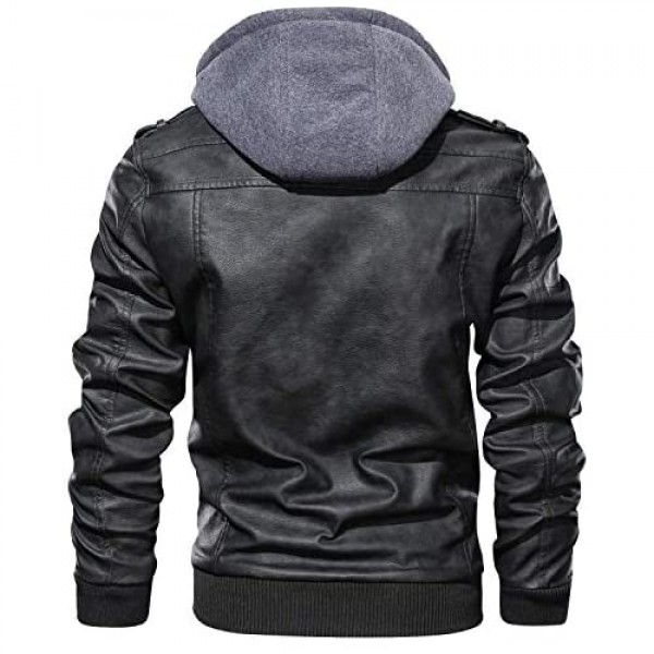 JYG Men's Faux Leather Motorcycle Jacket with Removable Hood