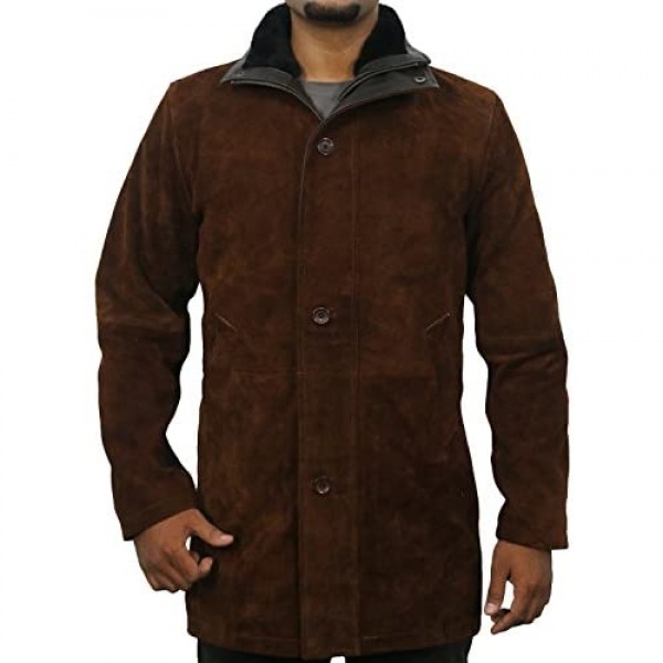 Laverapelle Men's Genuine Cow Suede Leather Coat (Brown Officer Coat) - 1502774