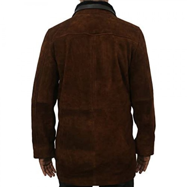 Laverapelle Men's Genuine Cow Suede Leather Coat (Brown Officer Coat) - 1502774