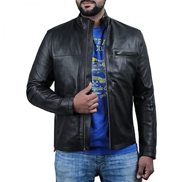 Laverapelle Men's Genuine Lambskin Leather Jacket (Black Classic Jacket) - 1501135