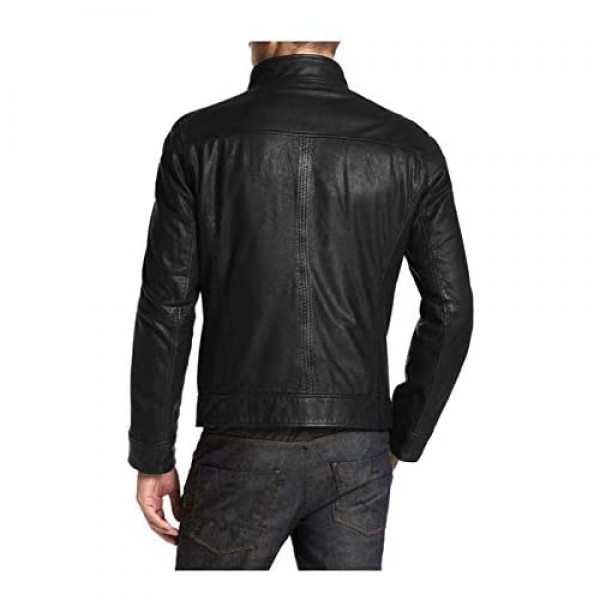 Laverapelle Men's Genuine Lambskin Leather Jacket (Black Classic Jacket) - 1501210