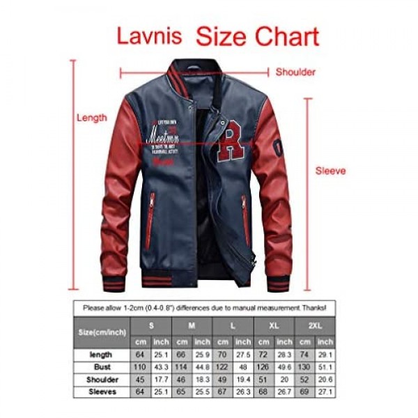 Lavnis Men's Faux Leather Jacket Casual Baseball Stand Collar Slim Fit Coat