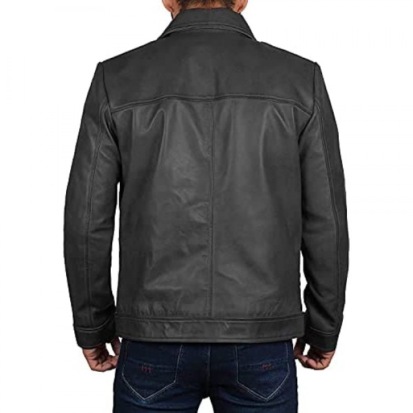 Leather Jackets for Men - Real Black and Distressed Brown Leather Shirt Collar