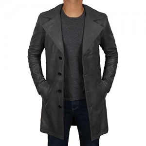 Leather Trench Coat Mens - 100% Real Leather Duster Overcoat Men Jacket