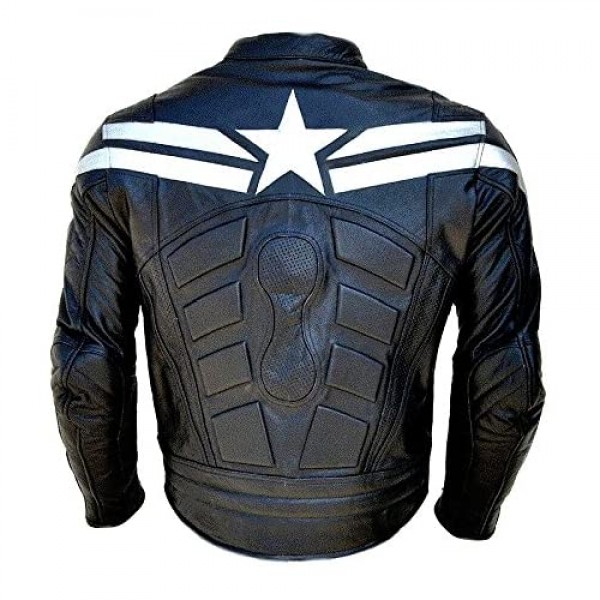 LEATHERAY Men's Fashion Motorbike Captain America Real Leather Jacket Black