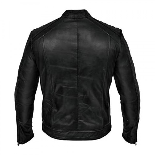 Mens Biker Vintage Black Cafe Racer Real Leather Jacket