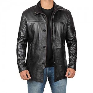Mens Black Leather Coat - 3/4 Length Leather Jackets for Men