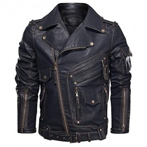 Men's Faux Leather Motorcycle Jacket Heavy Industry Zipper Designd Pocket Jackets