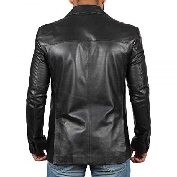 Mens Leather Blazer - Black and Brown Men Sports Lambskin Leather Coat