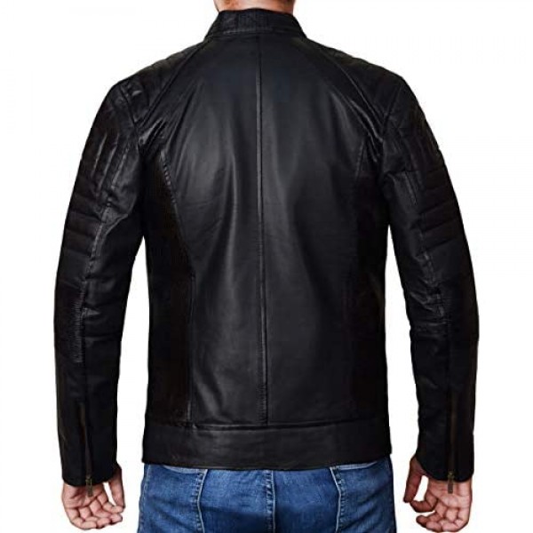 Mens Leather Jacket - Cafe Racer Real Lambskin Vintage Motorcycle Jackets
