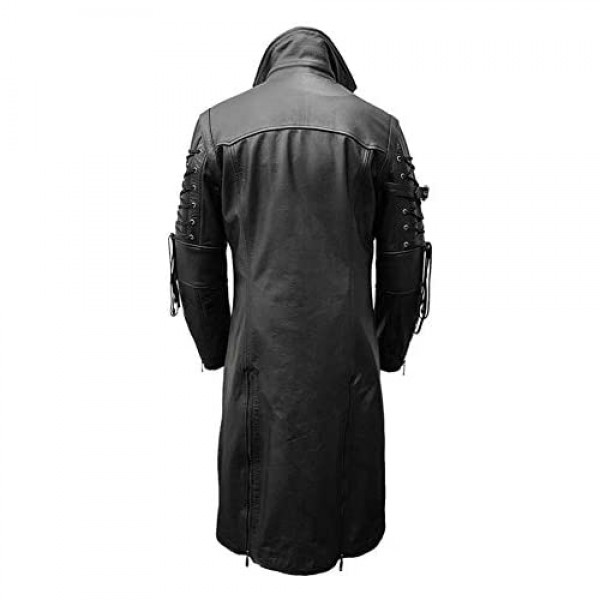 Mens Real Black Leather Coat Goth Matrix Trench Coat Gothic Steampunk Coats