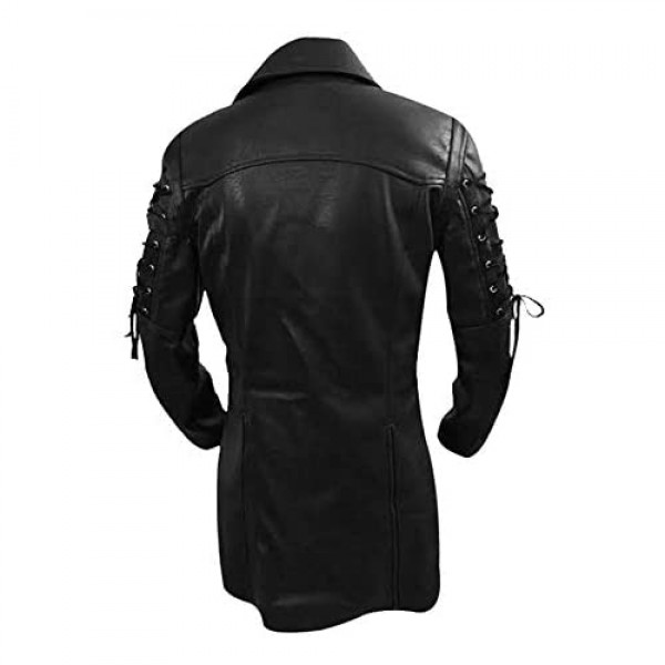 Men's Real Black Leather Goth Matrix Trench Coat Steampunk Gothic Jacket