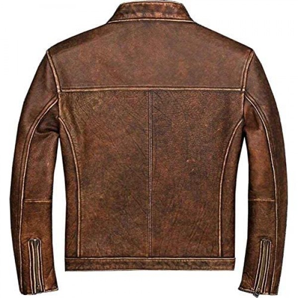 Mens Real Leather Biker Vintage Cafe Racer Motorcycle Distressed Brown Genuine Leather Jacket