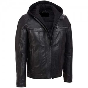 Men's Real Leather Hooded Jacket
