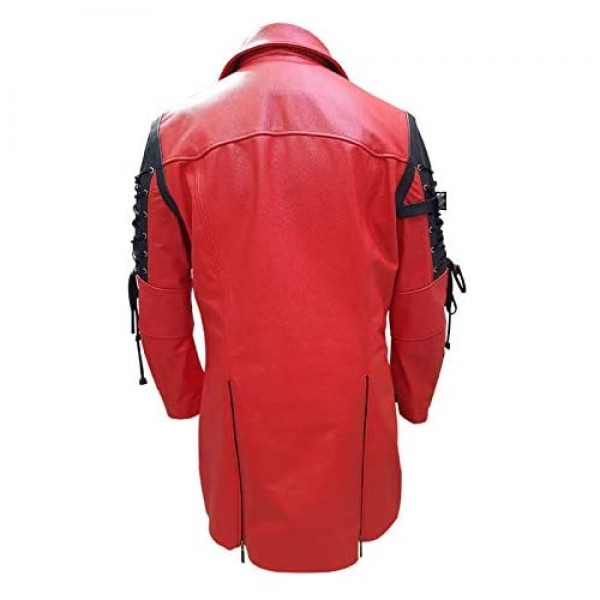 Mens Red and Black Matrix Trench PU Leather Coat Steampunk Gothic
