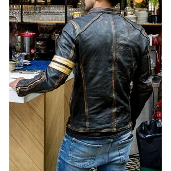 Mens Vintage Cafe Racer Motorcycle Distressed Biker Leather Jacket