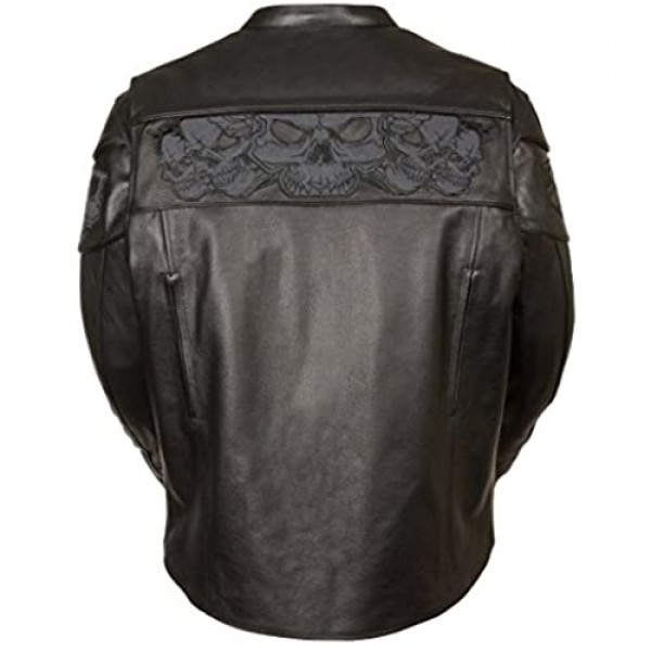 Milwaukee Leather Men's Crossover Stand Up Collar Motorcycle Jacket w/Reflective Skulls w/Two Inside Gun Pockets (XXXXX-Large)