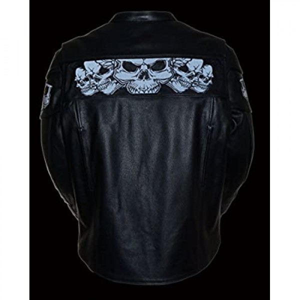 Milwaukee Leather Men's Crossover Stand Up Collar Motorcycle Jacket w/Reflective Skulls w/Two Inside Gun Pockets (XXXXX-Large)