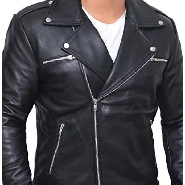Motorcycle Mens Leather Jacket - Real Lambskin Biker Leather Jacket for Men