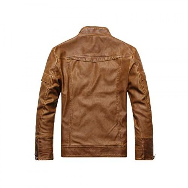 PASOK Men's Faux Leather Jacket Vintage Stand Collar Motorcycle PU Leather Outwear Coat