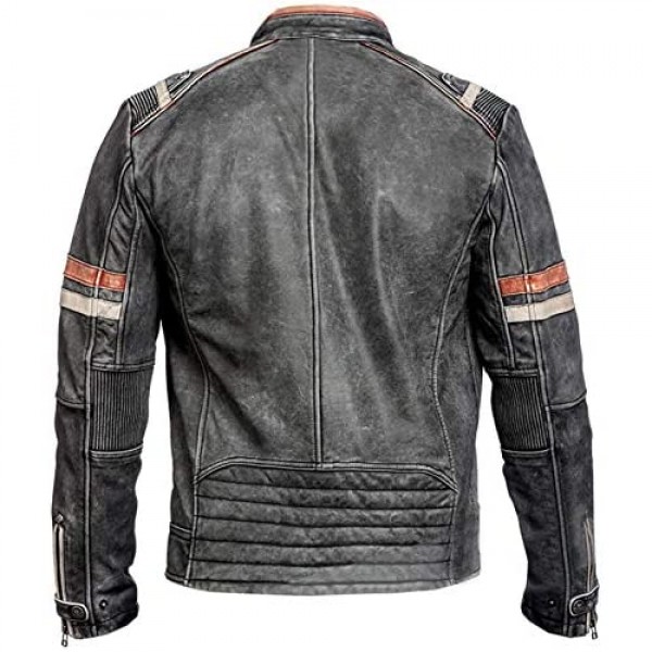 PriceRight - Men’s Vintage Cafe Racer Retro 2 Motorcycle Distressed Biker Leather Jacket Biker Jacket Cafe Racer Jacket