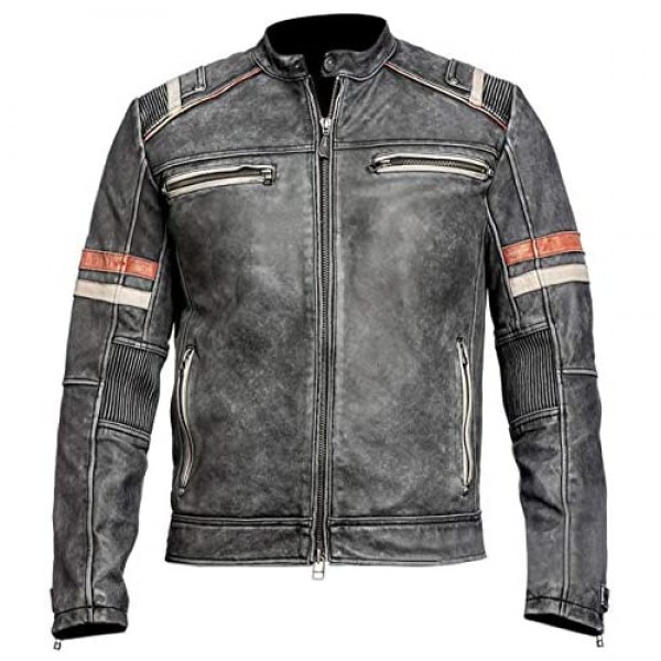 PriceRight - Men’s Vintage Cafe Racer Retro 2 Motorcycle Distressed Biker Leather Jacket Biker Jacket Cafe Racer Jacket