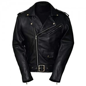 Pure Leather Biker Short Jacket Black Men’s Bike Jackets - Cowhide Top Grain Classic Belted Strap